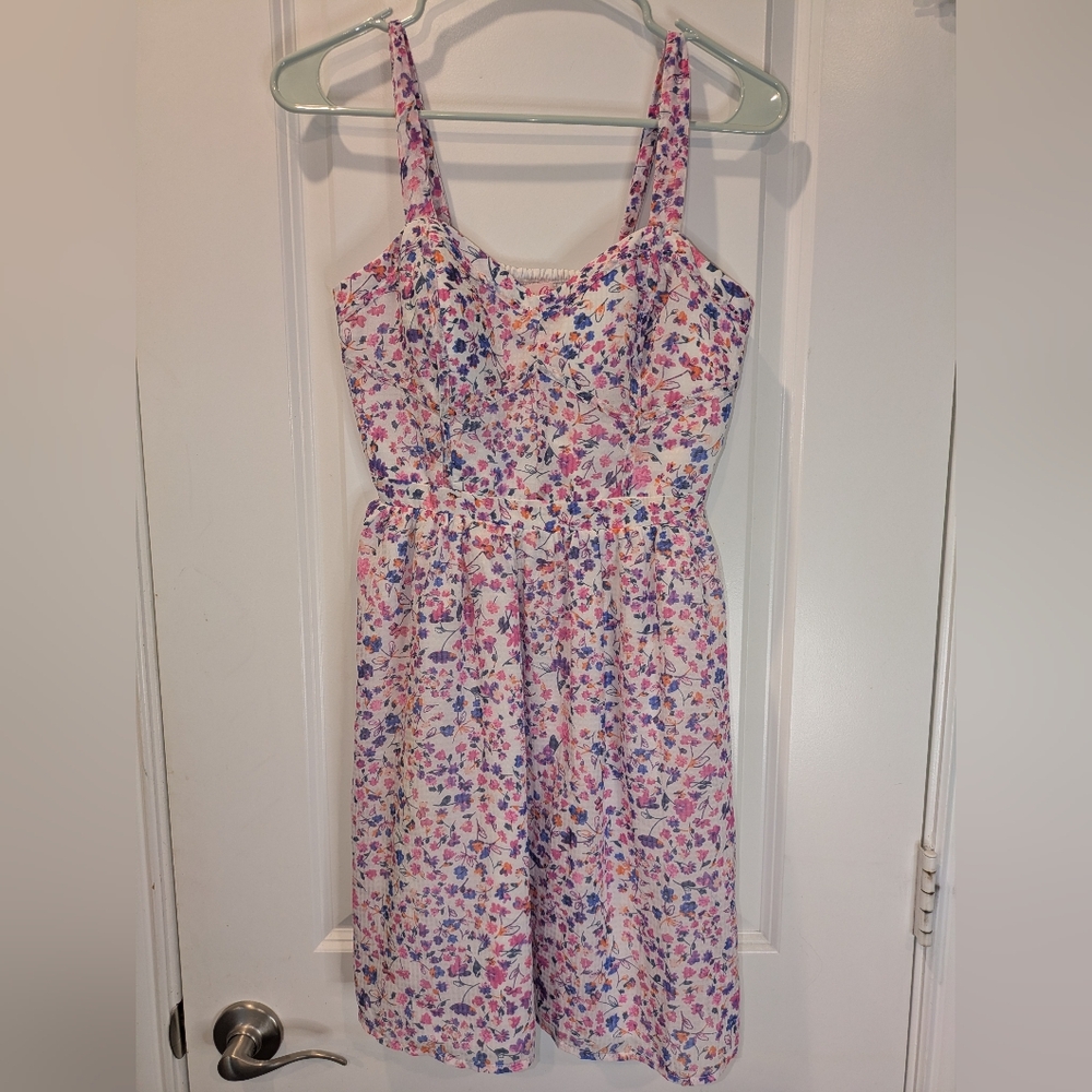 Candie’s Floral Sundress Medium Fit & Flare Pink Blue Summer Dress